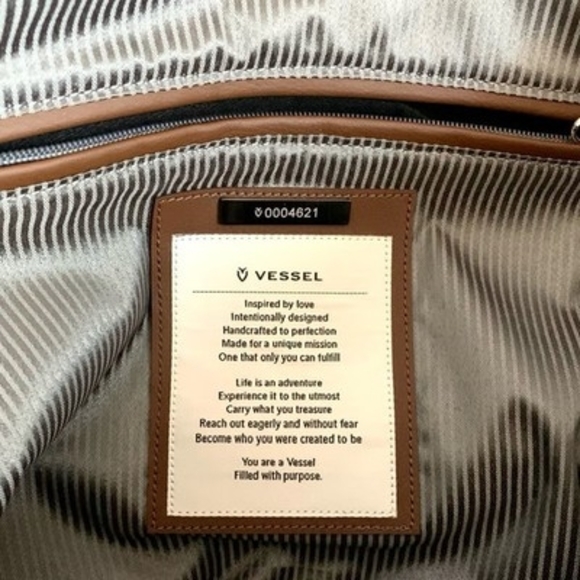 VESSEL Brown Blue Denim Canvas Leather Tote Bag Weekend Shoulder Zip Very Good - Picture 11 of 12